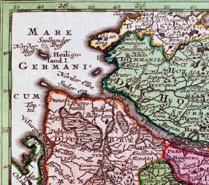 (detail) Helgoland van een kaart van Noord-Duitsland door Georg Matthäus Seutter