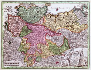 Kaart van Noord-Duitsland, uit een atlas door Georg Matthäus Seutter