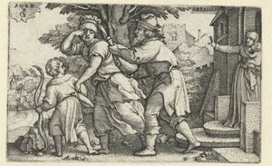 Abraham verdrijft Hagar en Ismaël door Georg Pencz