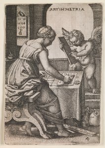 Arithmetria, uit de serie "De vrije kunsten", ca.1541 (gravure) door Georg Pencz