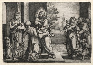 Christus met Kleine Kinderen, ca. 1548 door Georg Pencz