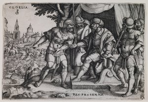 Cloelia en de Etruskische koning Porsenna, ca.1536-37 (gravure) door Georg Pencz