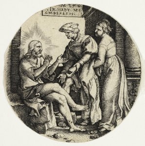 De Naakten Kleden, uit De Zeven Werken van Barmhartigheid door Georg Pencz