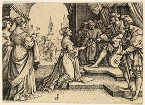 Esther voor Ahasveros door Georg Pencz