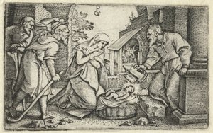 Geboorte van Christus en aanbidding van herders door Georg Pencz