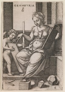 Geometria, uit de serie "De vrije kunsten", ca.1541 (gravure) door Georg Pencz