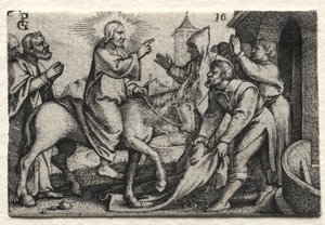Het leven van Jezus Christus: Christus gaat Jeruzalem binnen door Georg Pencz