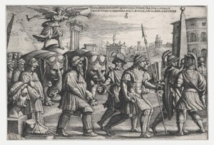 De triomf van roem op kuisheid, uit De Triomfen van Petrarca door Georg Pencz