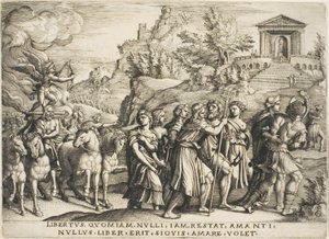 De Triomf van de Liefde, plaat één uit De Triomfen van Petrarca door Georg Pencz