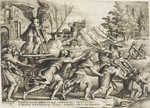 De triomf van de tijd, plaat vier uit De Triomfen van Petrarca door Georg Pencz