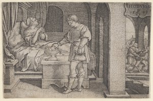 Tobiolus Brengt een Verzoenend Offer, uit Het Verhaal van Tobias, 1543 door Georg Pencz