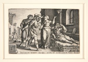 Tobit verblind, pl. 3 uit de serie Het verhaal van Tobit door Georg Pencz