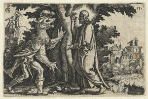 Verzoeking van Christus door de duivel door Georg Pencz