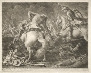Schermutseling tussen Pruisische en Hongaarse huzaren door Georg Philipp I Rugendas