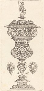 Beker met deksel bekroond door een Romeinse soldaat
