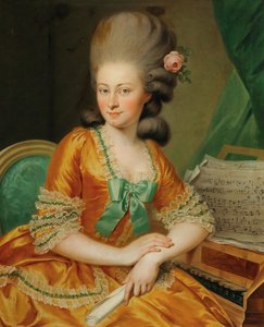 Portret van een zanger bij het klavecimbel