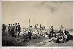 Grootvorsten Nikolai Nikolaevich en Michael Nicolaevich bezoeken een redoute na een aanval op 12 februari 1855 door Georg Wilhelm Timm