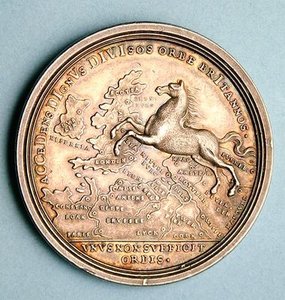 Medaille ter herdenking van de troonsbestijging van George I door Georg Wilhelm Vestner