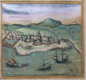 Elmina uit Civitates Orbis Terrarum, c.1572 door Georg Braun und Franz Hogenberg