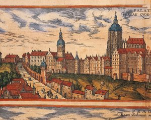 Tsjechië, Praag, Uitzicht op de citadel door Georg Braun and Hogenberg Franz