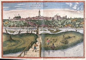 Enns, Oostenrijk (gravure) door Georg Braun and Hogenberg Franz