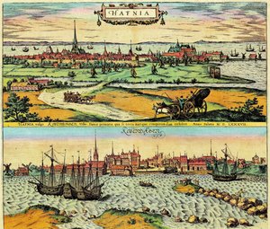 Hafnia/Kopenhagen, Denemarken door Georg Braun and Hogenberg Franz