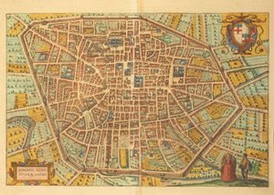 Kaart van Bologna uit Civitates Orbis Terrarum door Georg Braun and Hogenberg Franz