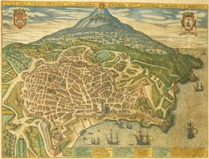 Kaart van Catania uit Civitates Orbis Terrarum door Georg Braun