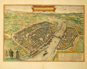 Kaart van Frankfurt uit Civitates Orbis Terrarum door Georg Braun
