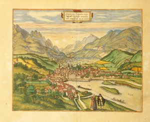 Kaart van Innsbruck uit Civitates Orbis Terrarum door Georg Braun