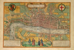 Kaart van Londen uit Civitates Orbis Terrarum door Georg Braun and Hogenberg Franz