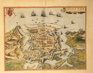 Kaart van Oostende uit Civitates Orbis Terrarum door Georg Braun