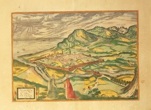 Kaart van Pesaro uit Civitates Orbis Terrarum door Georg Braun and Hogenberg Franz