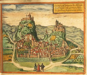 Kaart van Sion uit Civitates Orbis Terrarum door Georg Braun and Hogenberg Franz