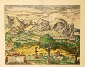 Kaart van Terracina, Lazio regio uit Civitates Orbis Terrarum door Georg Braun door Georg Braun and Hogenberg Franz