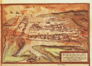 Kaart van het eiland Malta, uit Civitates Orbis Terrarum door Georg Braun door Georg Braun and Hogenberg Franz