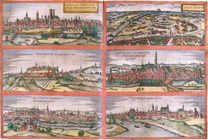 München, Ingolstadt, Freising, Nördlingen, Regensburg, Straubing, Duitsland door Georg and Hogenberg Franz (1535 90) Braun