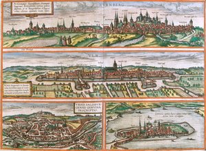 Neurenberg, Ulm, Salzburg, Lindau, Duitsland, Oostenrijk door Georg and Hogenberg Franz (1535 90) Braun
