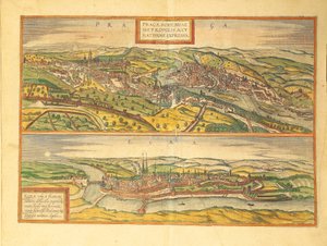 Praag en Cheb, Eger uit Civitates Orbis Terrarum door Georg Braun and Hogenberg Franz