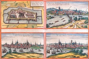 Wittenberg, Frankfurt, Wismar, Rostock, Duitsland door Georg and Hogenberg Franz (1535 90) Braun
