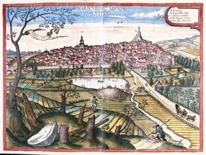Marienberg, Saksen, Duitsland (ets) door Georg Braun and Hogenberg Franz