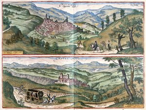 Nocera Umbra (provincie Perugia) en Castelnuovo di Porto (regio Rome), Italië door Georg Braun and Hogenberg Franz