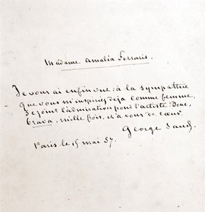 Brief van George Sand (Aurore Dupin, Baronne Dudevant) aan Madame Amalia Ferraris, Parijs 19 maart