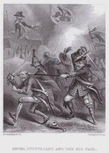 Peter Stuyvesant en de varkensstaart door George (after) Cruikshank