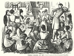 Punch cartoon: Vrouwelijke Kunstschool (Nuttige Bezigheid voor Luie en Decoratieve Jonge Mannen)