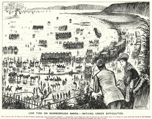 Punch cartoon: Laag Tij op Scarborough Sands - Baden onder Moeilijkheden (gravure)