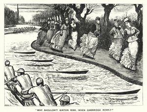Punch cartoon: Waarom zou Girton niet schaatsen als Cambridge roeit? door George (after) Du Maurier