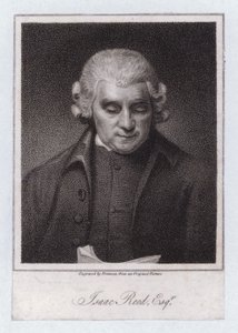 Isaac Reed, Engelse literaire redacteur en boekverzamelaar (gravure) door George (after) Romney