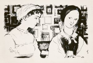 Jane Austen (1775-1817) en Charlotte Bronte (1816-55) - een denkbeeldige ontmoeting door George Adamson