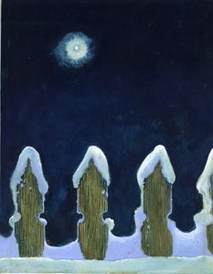 Besneeuwd Hek bij Maanlicht door George Adamson